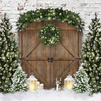Avezano Christmas Wooden Doors and Brick Walls Photography Backdrop-AVEZANO