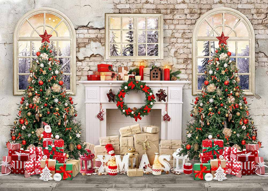 Avezano Christmas Fireplace Decoration Photography Backdrop-AVEZANO