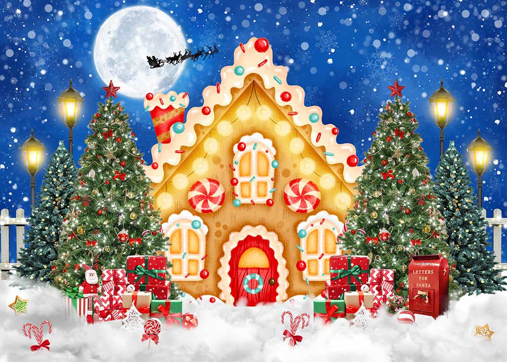 Avezano Full Moon and Fairy Tale House Photography Backdrop-AVEZANO