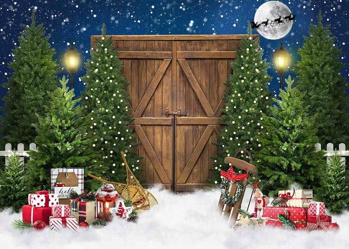 Avezano Christmas Gifts and Wooden Door Photography Backdrop-AVEZANO