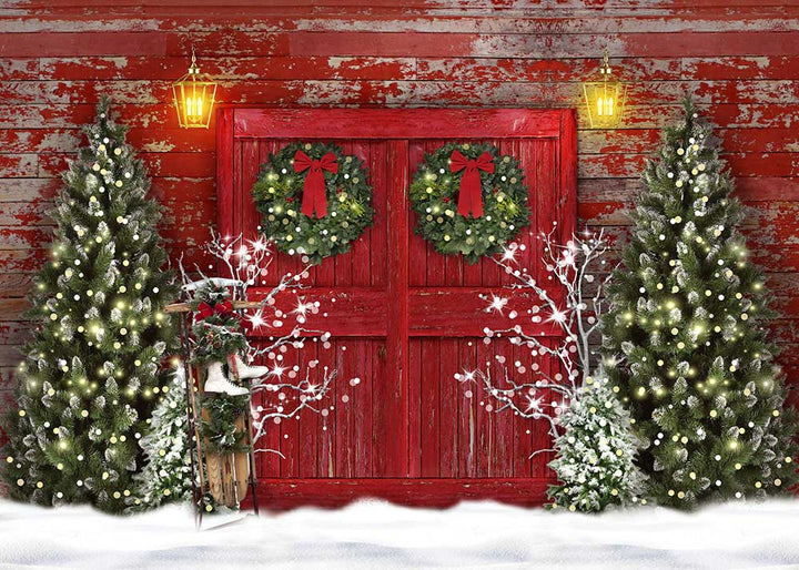 Avezano Christmas Small Mahogany Door Photography Background-AVEZANO