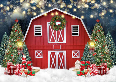 Avezano Christmas Little Red House 2 pcs Set Backdrop