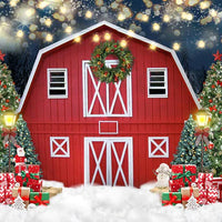 Avezano Christmas Little Red House 2 pcs Set Backdrop