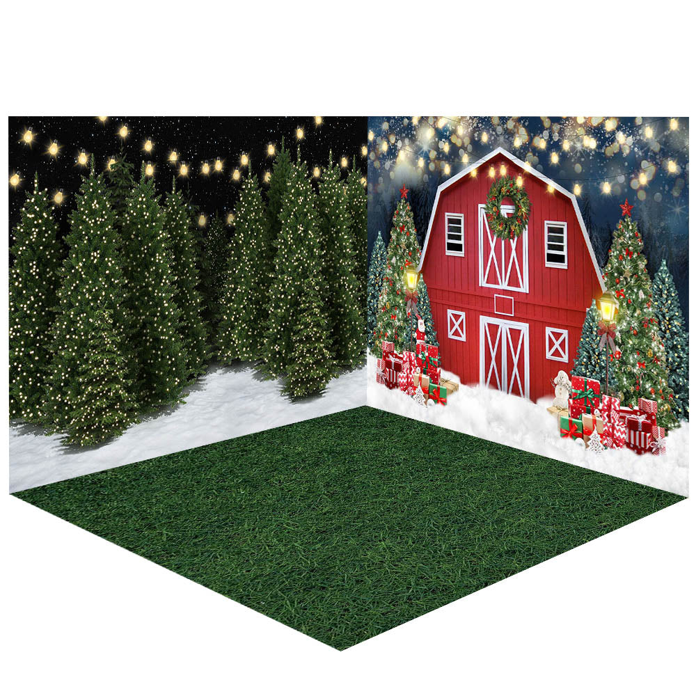 Avezano Red Barn Lawn Photography Backdrop Room Set-AVEZANO