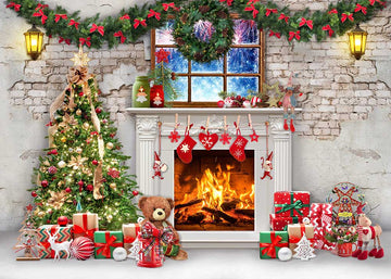 Super Warm Avezano Christmas Fireplace Photography Background-AVEZANO