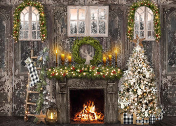 Avezano Christmas Old Wall Panel With Small Windows Photography Background-AVEZANO