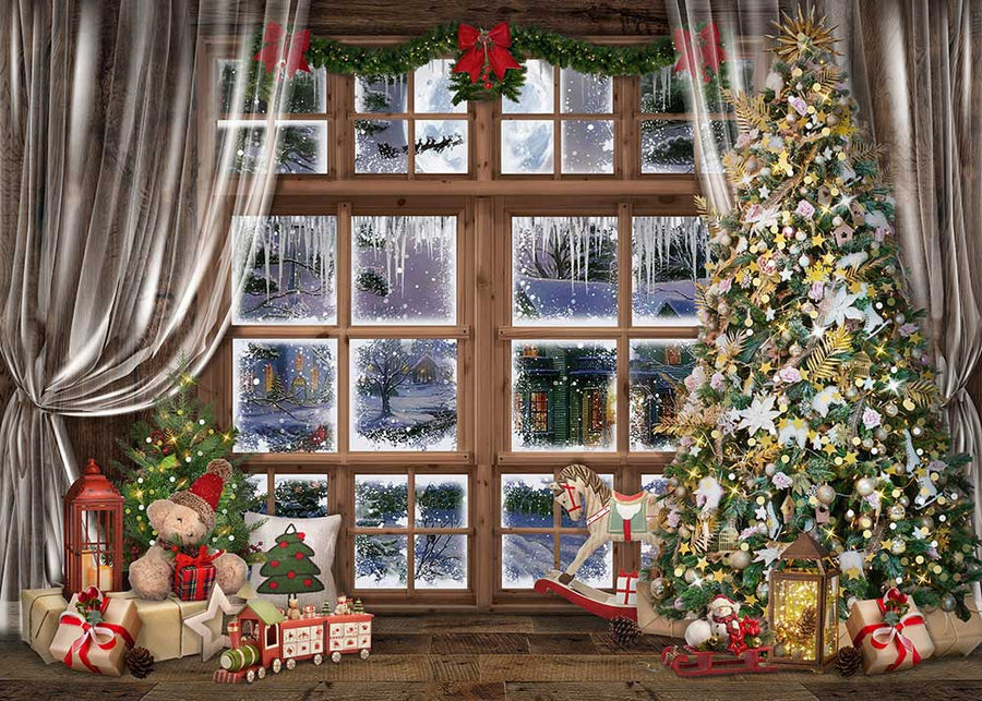 Avezano Frozen Windows Photography Background for Christmas-AVEZANO