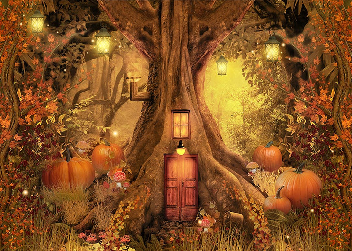 Avezano Autumn Door Under Tree Roots Photography Backdrop-AVEZANO