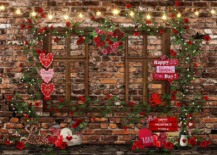 Avezano Rose Brick Wall Backdrop For Valentine'S Day Photography-AVEZANO