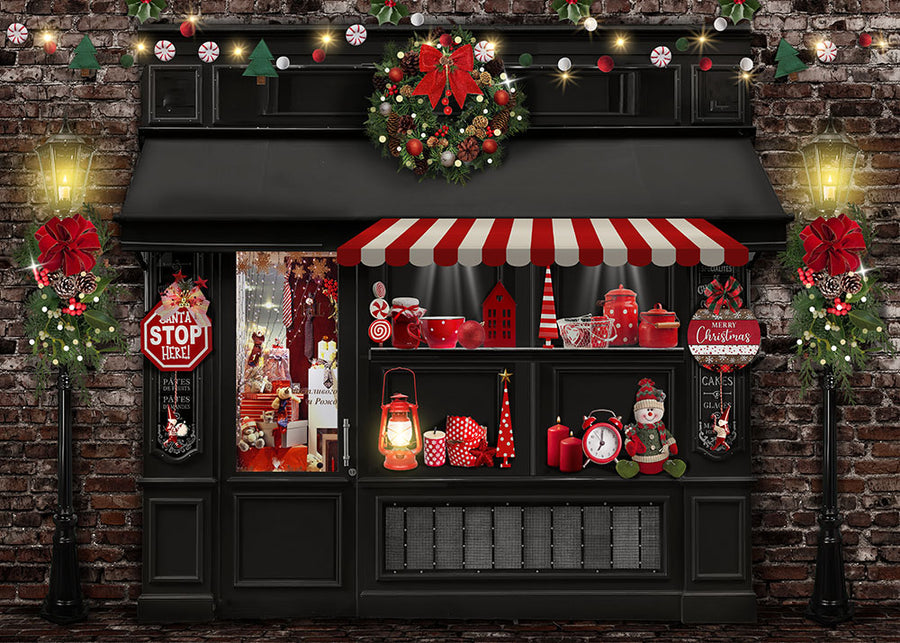 Avezano Christmas Black Shop Theme Backdrop for Photography-AVEZANO