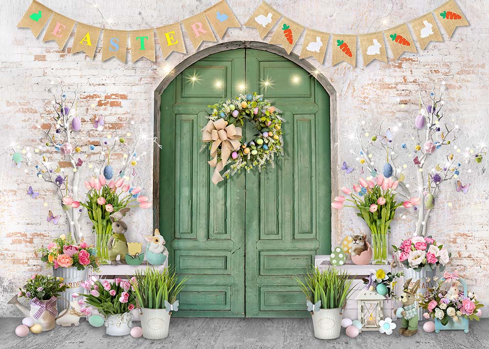 Avezano Wooden Doors and Decorations Spring Easter Photography Backdrop-AVEZANO