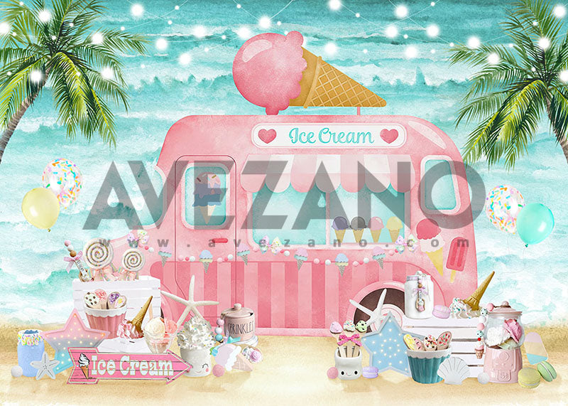 Avezano Summer Beach Ice Cream Truck Photography Backdrop For Children-AVEZANO