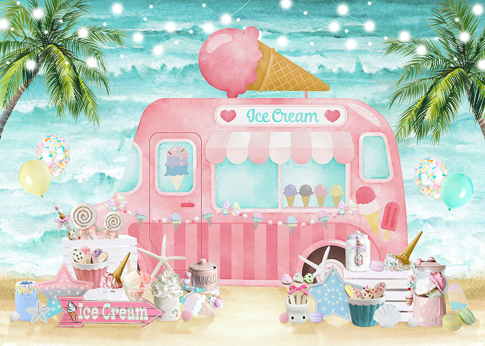 Avezano Seaside Ice Cream Food Truck 2 pcs Set Backdrop