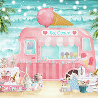 Avezano Seaside Ice Cream Food Truck 2 pcs Set Backdrop