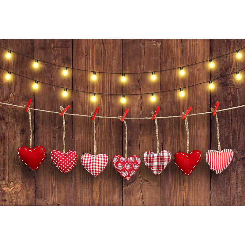 Avezano Wood Wall With Love Hearts And Lights Valentine'S Day Photography Backdrop-AVEZANO