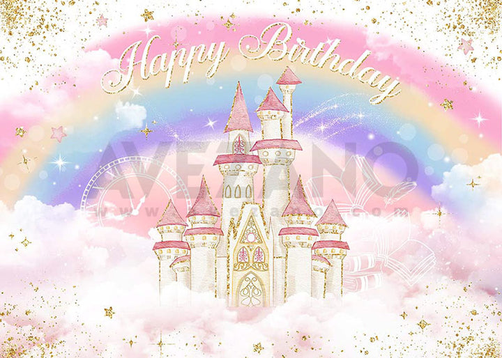 Avezano Pink Rainbow Castle Birthday Party Photography Background-AVEZANO