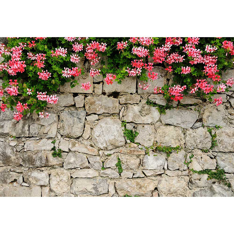 Avezano Irregular Masonry Walls Texture With Flowers Photography Backdrop-AVEZANO