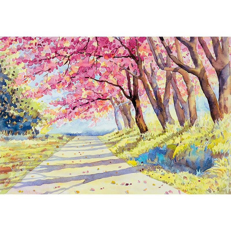 Avezano Watercolour Spring Forest Paths And Sakura Photography Backdrop-AVEZANO