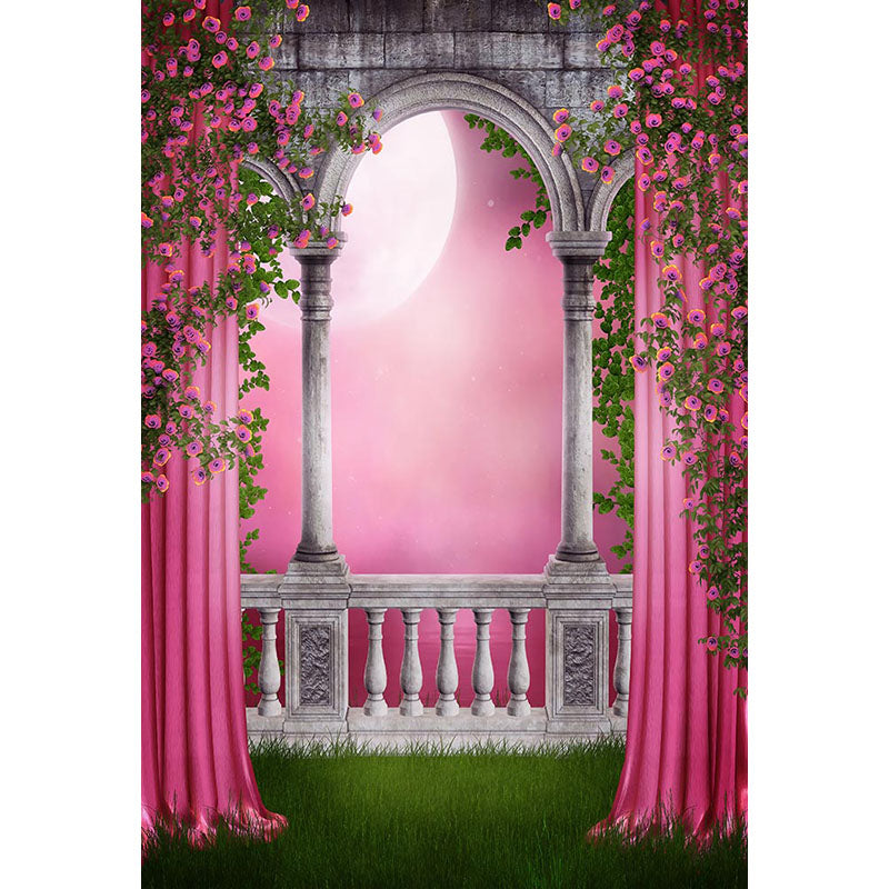 Avezano The Balcony With Pink Curtain Architecture Backdrop For Portrait Photography-AVEZANO