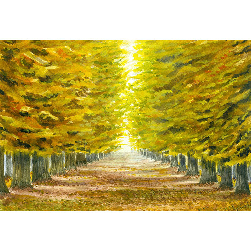Avezano Painting Style Autumn Yellow Forest Photography Backdrop-AVEZANO