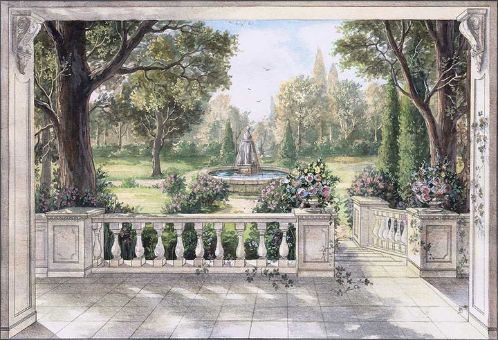 Avezano Watercolour Spring Garden In The Castle Photography Backdrop-AVEZANO