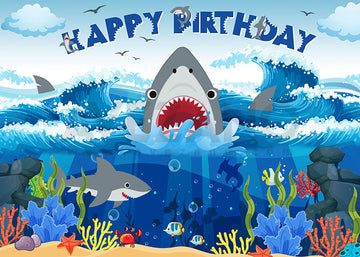 Avezano Summer Blue Sea Shark First Birthday Photography Backdrop-AVEZANO