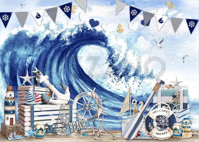 Avezano Summer Blue Wave Photography Backdrop-AVEZANO