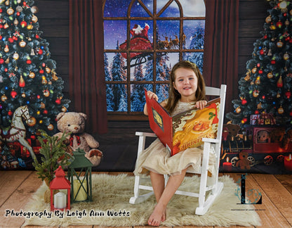 Avezano Christmas Tree and Santa Claus Outside the Window Photography Backdrop