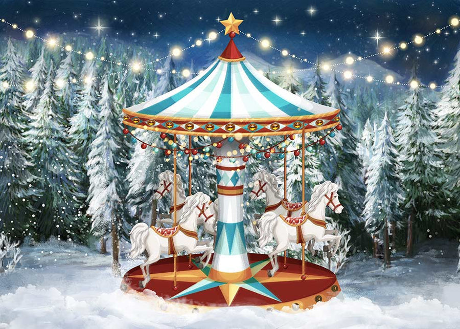 Avezano Christmas Carousel Photography Backdrop-AVEZANO