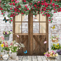 Avezano Roses and Wooden Doors for Valentine's Day Photography Backdrop Room Set