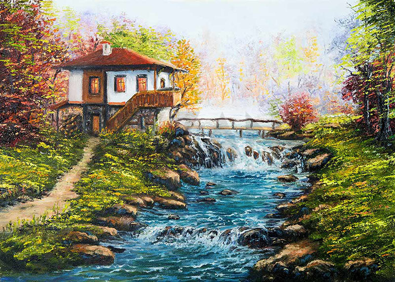 Avezano Field Creek Oil Painting Photography Background-AVEZANO