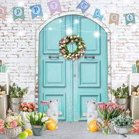 Avezano Easter Themed Blue Door and Banner 2 pcs Set Backdrop