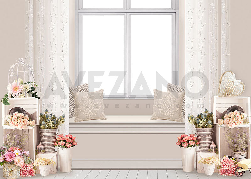 Avezano Spring Windowsill White Window Photography Backdrop-AVEZANO