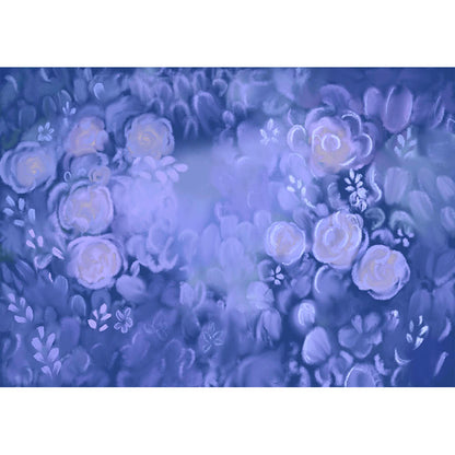 Avezano Blue Purple Handpainted Art Flowers Backdrop For Photography-AVEZANO