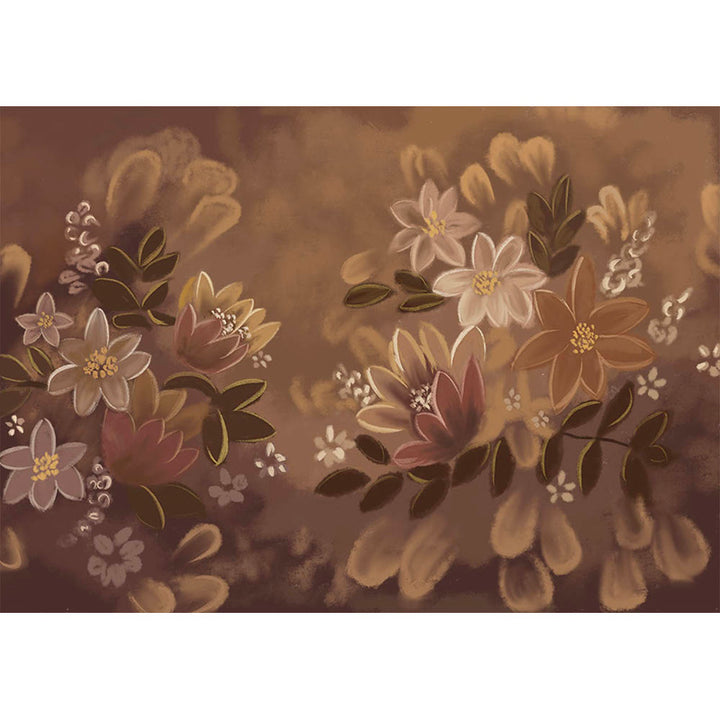 Avezano Brown Handpainted Art Flowers Backdrop For Photography-AVEZANO