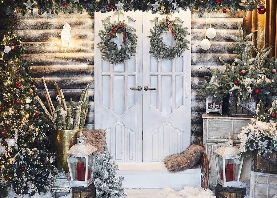 Avezano Christmas Wreath Trees Door Backdrop For Photography-AVEZANO