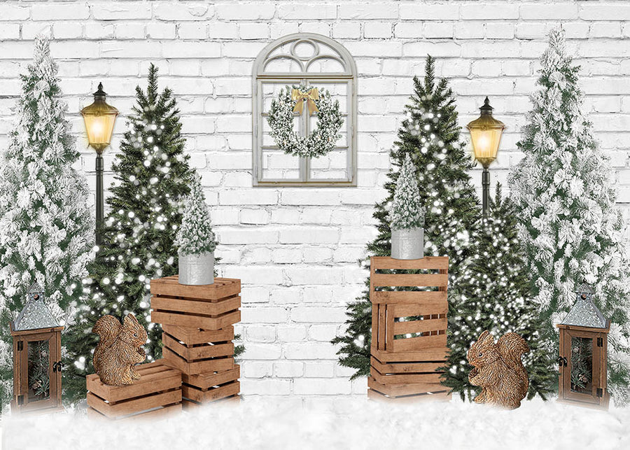 Avezano Christmas Trees Brick Wall Backdrop For Photography-AVEZANO