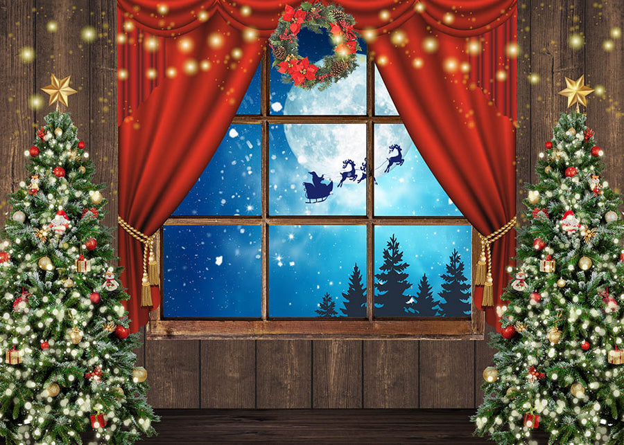 Avezano Christmas Trees Window Backdrop For Photography-AVEZANO