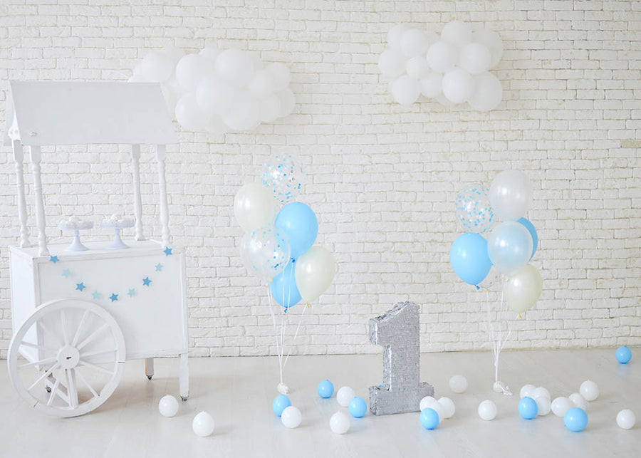 Avezano Balloon Cart White Brick Wall 1St Birthday Photography Backdrop-AVEZANO