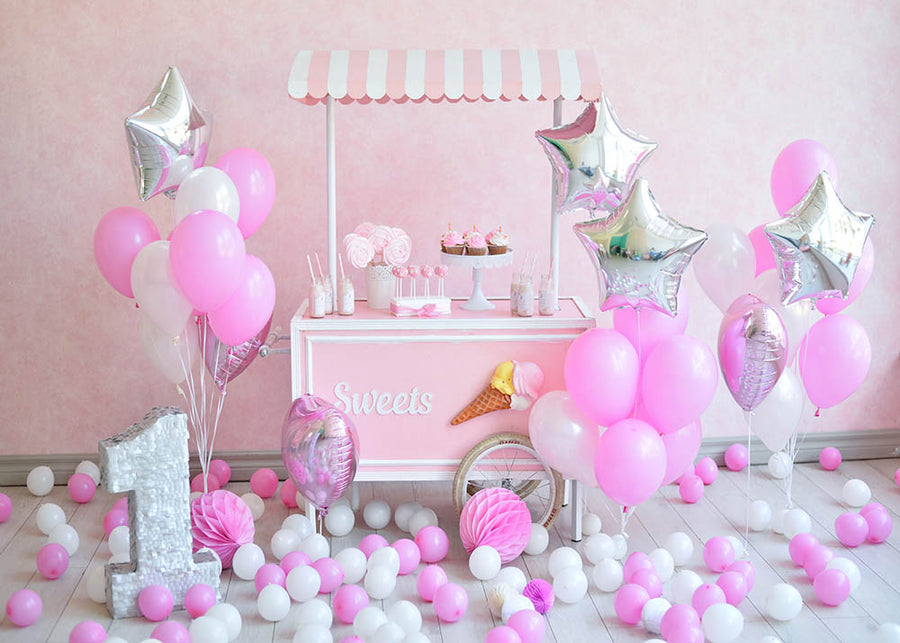 Avezano Balloon Sweets Cart 1St Birthday Photography Backdrop-AVEZANO