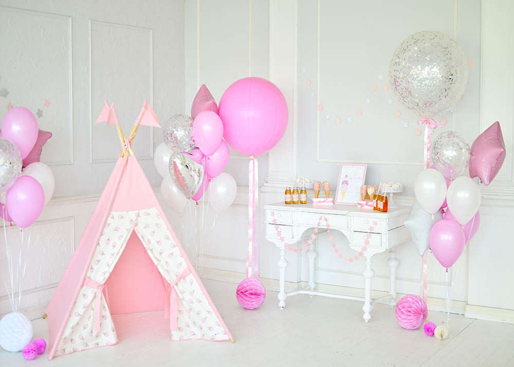 Avezano White Room Pink Tent Balloon Photography Backdrop-AVEZANO