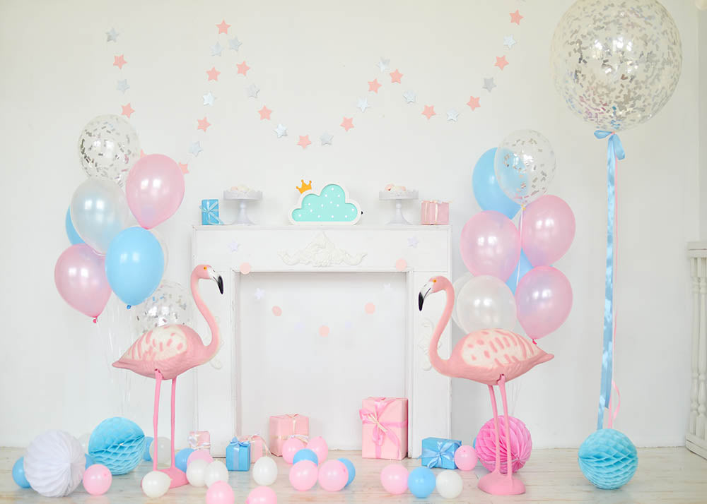 Avezano Pink Flamingo Balloon Photography Backdrop-AVEZANO