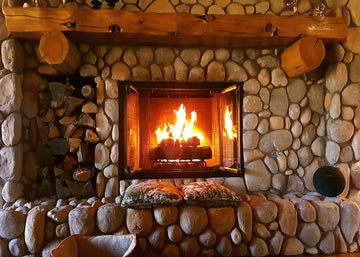 Avezano Stone Wall Burning Fireplace Christmas Photography Backdrop-AVEZANO
