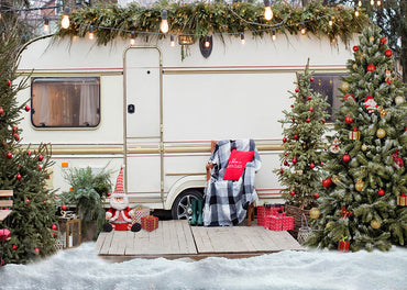 Avezano Christmas Trees Mistletoe Decorated Rv Outdoor Scene Photography Backdrop