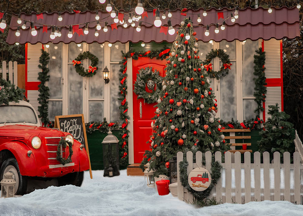 Avezano Christmas House Exterior Photography Backdrop-AVEZANO