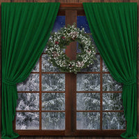 Avezano Christmas green curtains Photography Backdrop Room Set