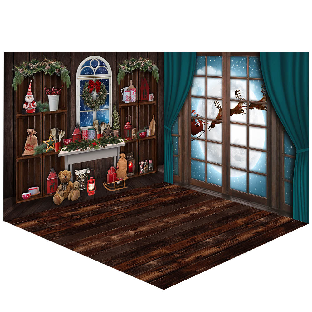 Avezano Christmas Wood Plank Wall Photography Backdrop Room Set-AVEZANO