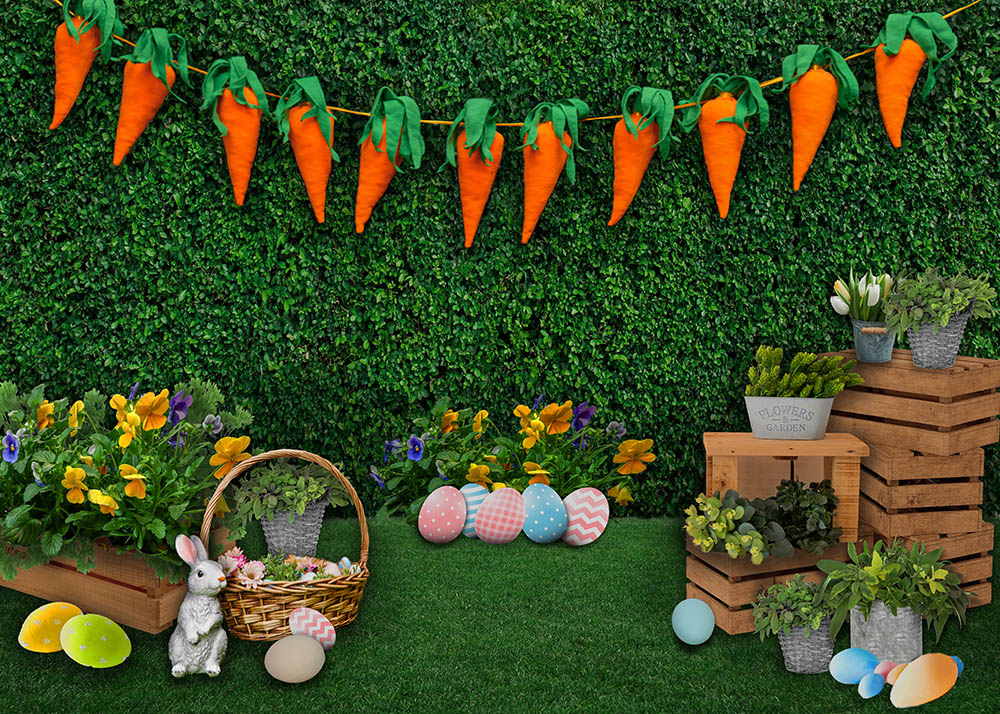 Avezano Carrot Banner and Lawn Spring Easter Photography Backdrop-AVEZANO