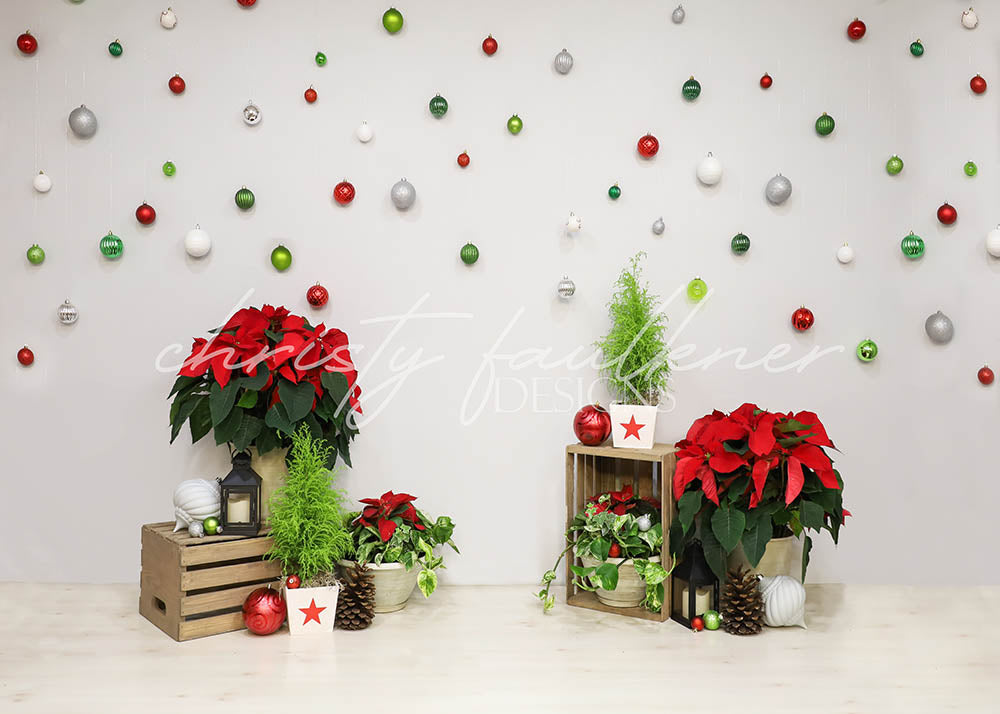 Avezano Christmas Poinsettis Ornaments Photography Backdrop-AVEZANO