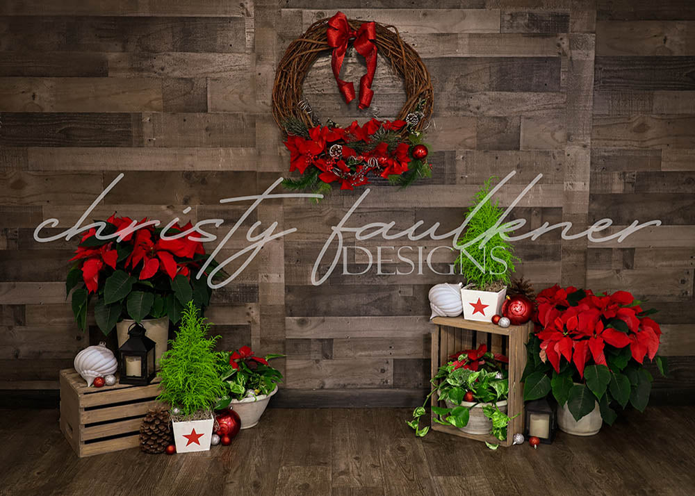 Avezano Christmas Wood Poinsettia Ornament Photography Backdrop-AVEZANO
